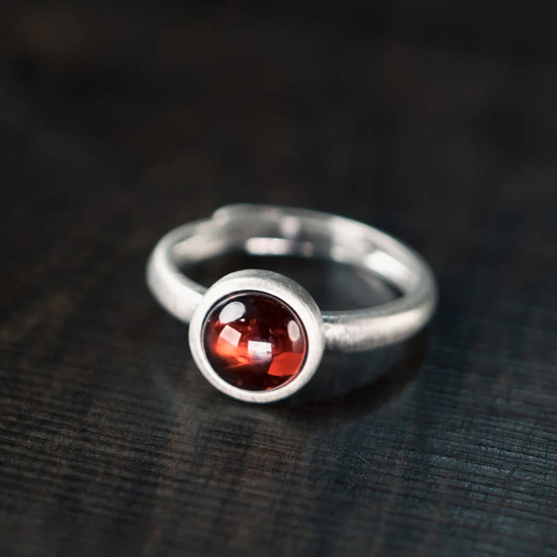 Buddha Stones Natural 925 Sterling Silver Garnet Adjustable Inserted Calm Ring
