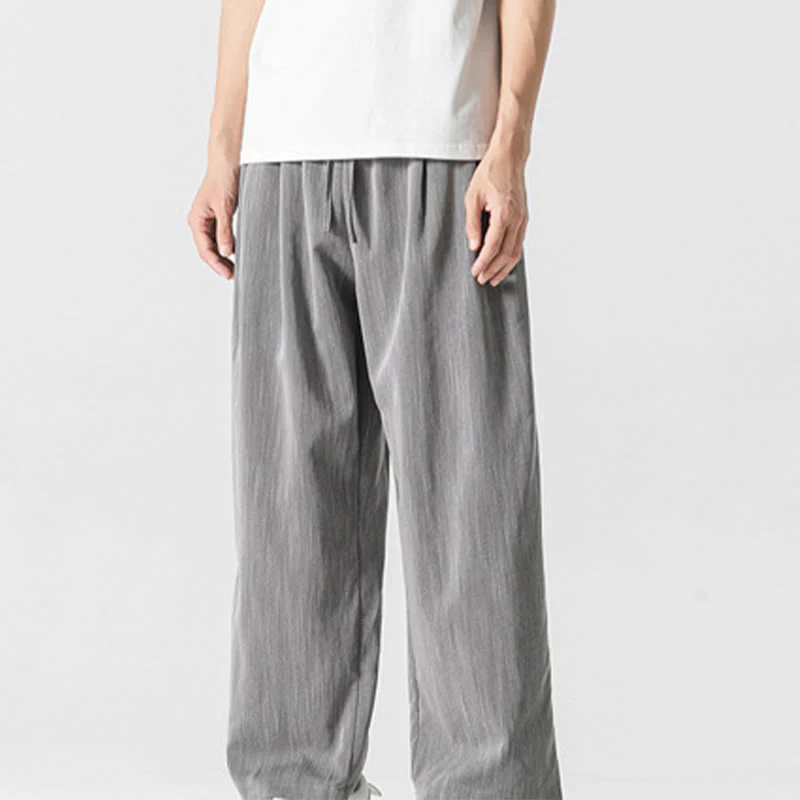 Buddha Stones Summer Casual Plain Straight Leg Design Men's Cotton Linen Drawstring Pants With Pockets