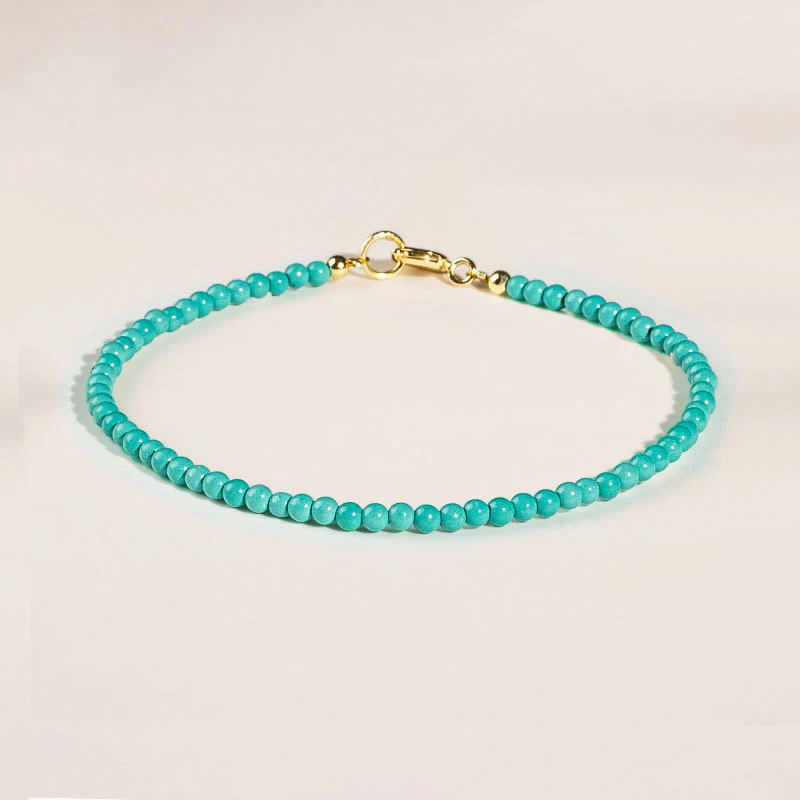 Buddha Stones 2mm Turquoise Ultra-thin Beads 14k Gold Plated Copper Wisdom Bracelet