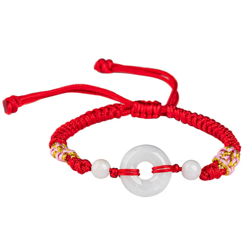 Buddha Stones Jade Luck Abundance Red String Bracelet