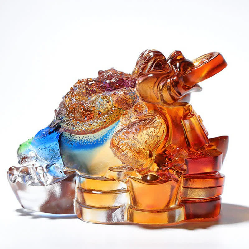 Buddha Stones Feng Shui Frog Handmade Liuli Crystal Art Piece Wealth Home Office Decoration