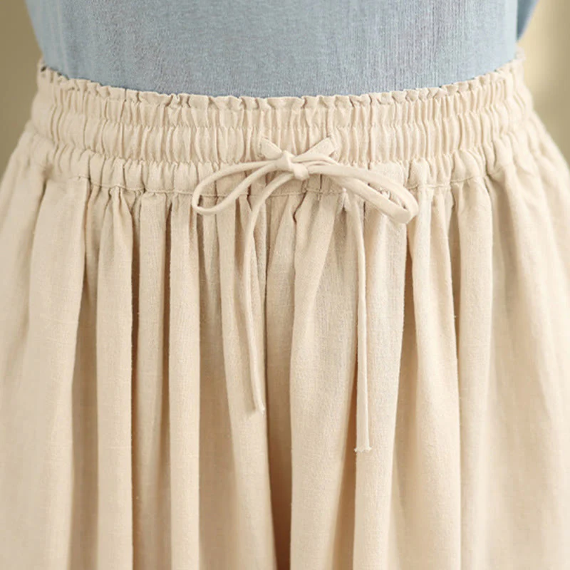 Buddha Stones Spring Embroidery Lace Hem Patchwork Drawstring Design Women's Wide Leg Cotton Pants With Pockets