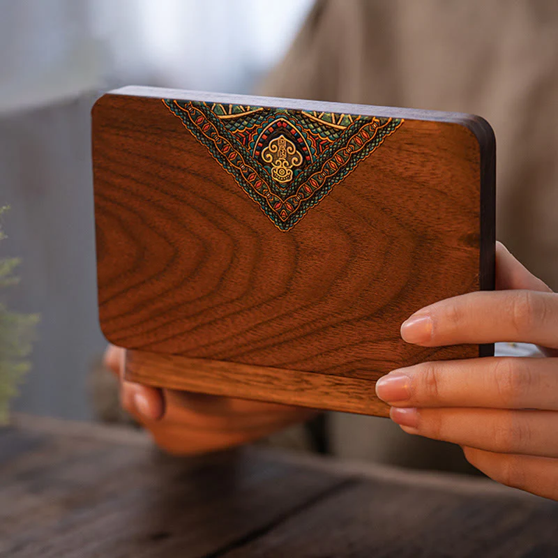 Buddha Stones Vintage Handmade Black Walnut Wood Jewelry Storage Box Wooden Gift Box