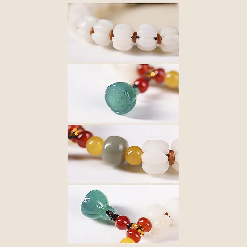 Buddha Stones Natural Bodhi Seed Red Agate Bodhi Calm Harmony Engraved Pumpkin Bead Lotus Bracelet