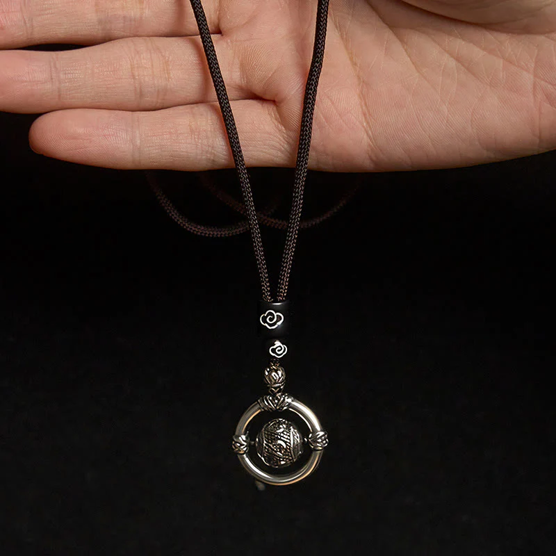 Buddha Stones Om Mani Padme Hum Copper Plated Silver Wealth Rotating Necklace Pendant