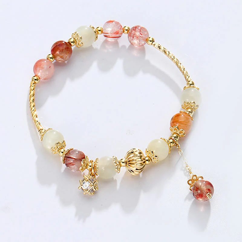 Buddha Stones Colorful Rutilated Quartz Cat Eye Zircon Auspiciousness Bead Bracelet