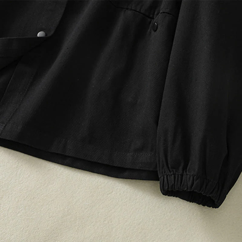 Buddha Stones Plain Button Design Stand Collar Women's Cotton Jacket