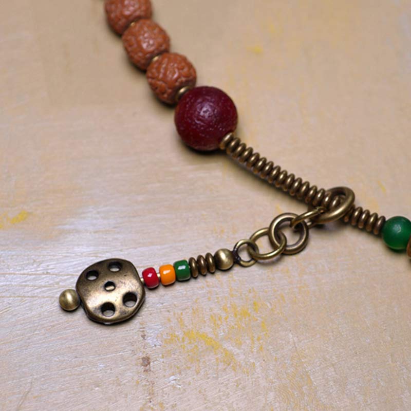 Buddha Stones 108 Mala Rudraksha Beads Bodhi Seed Dzi Bead Luck Auspiciousness Tassel Bracelet