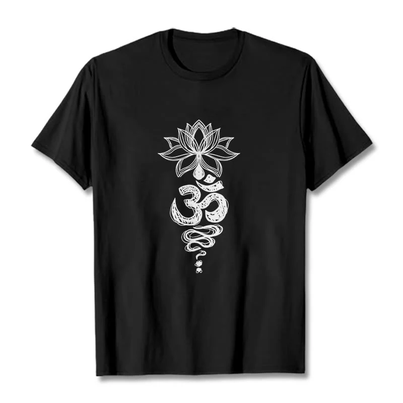 Buddha Stones Om Sanskrit Lotus Flower Pattern Meditation Cotton Tee T-shirt