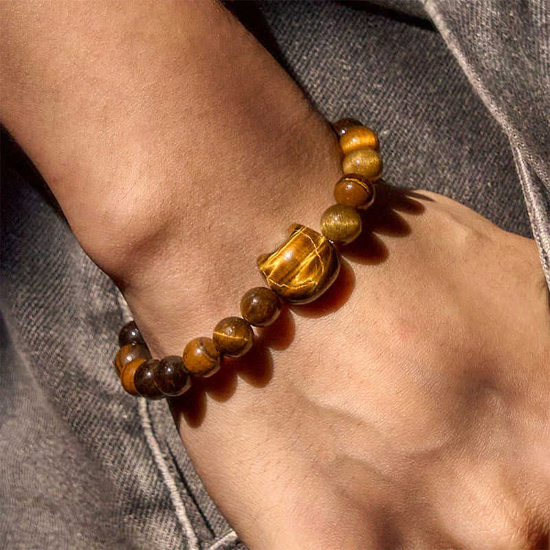 Buddha Stones Cute Cat Tiger Eye Power Beads Bracelet