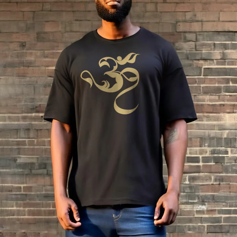 Buddha Stones Om Figure Design Cotton Tee T-shirt