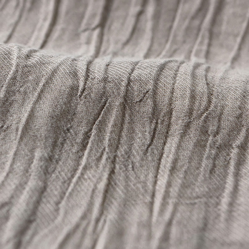 Buddha Stones Retro Pleats Buttons Men's Long Sleeve Ramie Linen Shirt With Pockets