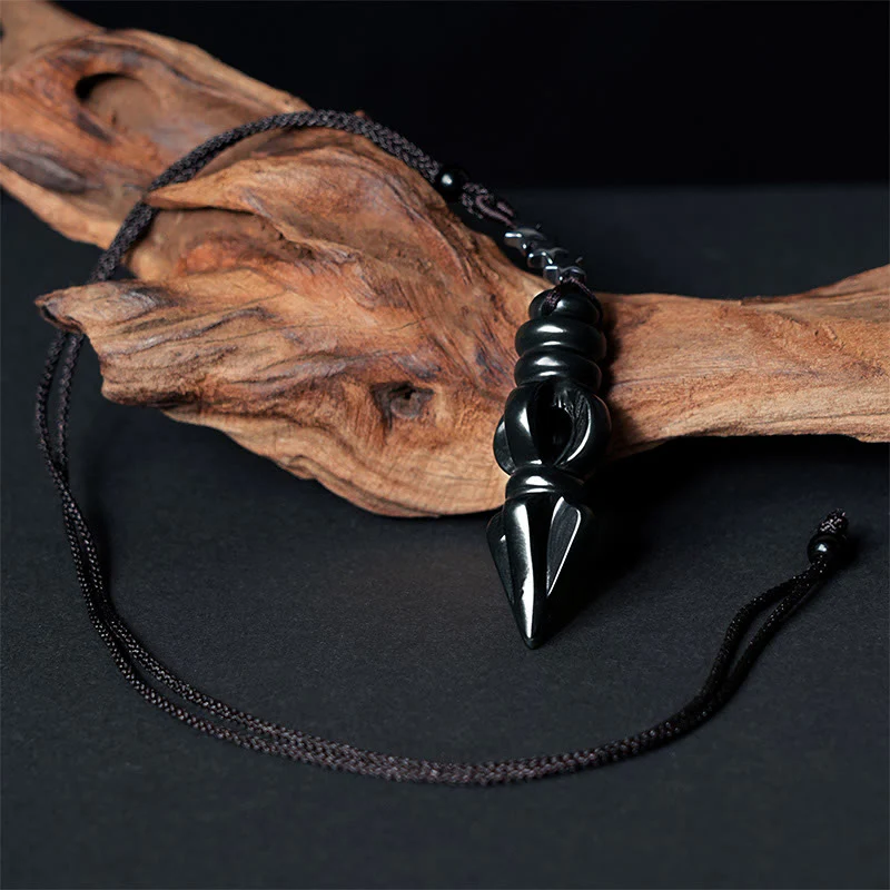 Buddha Stones Tibetan Hetian Cyan Jade Pestle Vajra Dorje Star Harmony Necklace Pendant