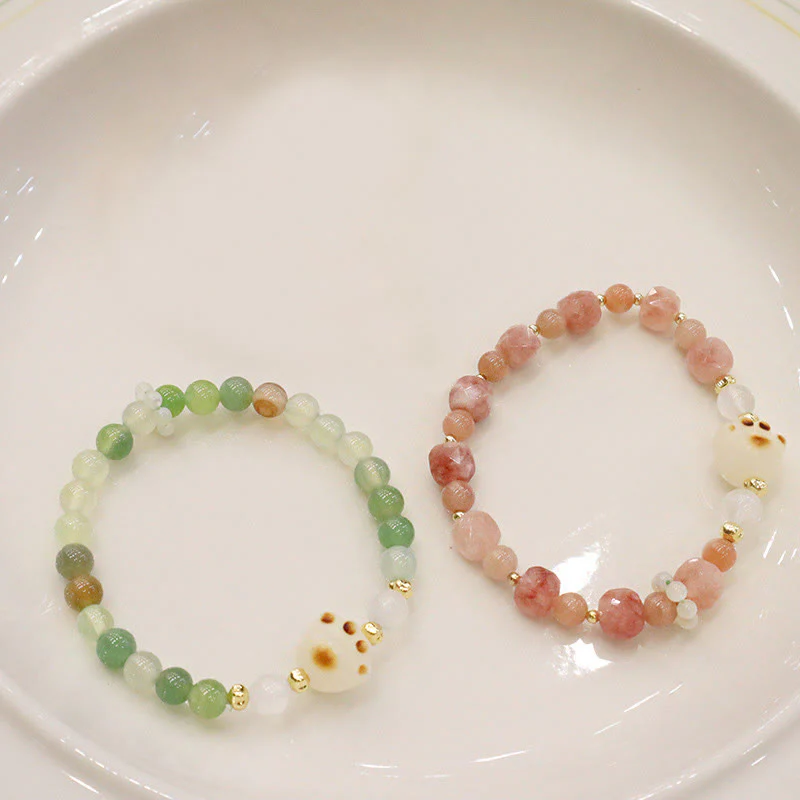 Buddha Stones Green Agate Sun Stone Cat's Eye Bodhi Seed Cat Paw Support Bracelet