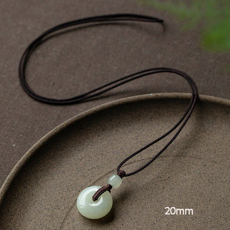 Buddha Stones Natural Round Jade Peace Buckle Luck Prosperity Necklace Pendant