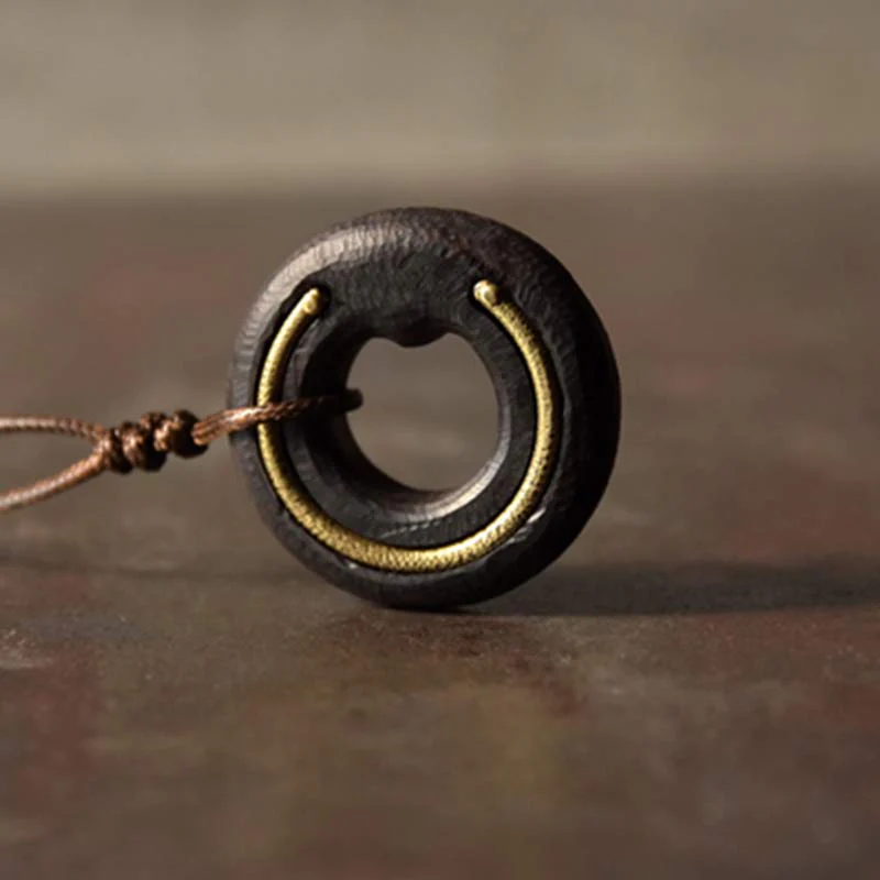 Buddha Stones Zen Circle Ebony Wood Peace Calm Necklace Pendant