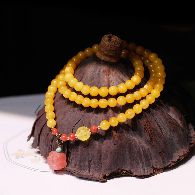 Buddha Stones Amber Healing Balance Necklace Flower Charm Bracelet