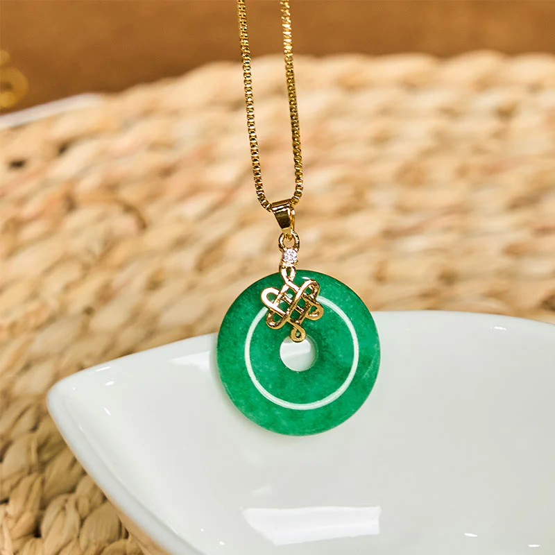 Buddha Stones Natural Cyan Jade Peace Buckle Chinese knot Success Necklace Pendant