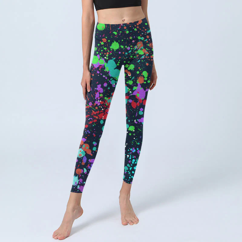 Buddha Stones Black Splash Ink Print Exercise Leggings Women's Yoga Pants
