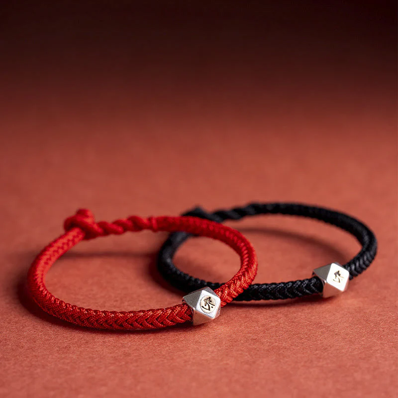 Buddha Stones 925 Sterling Silver Handmade Chinese Zodiac Natal Buddha Luck Protection Braided String Bracelet