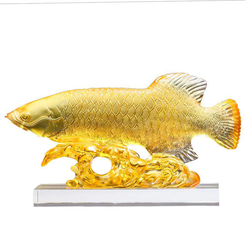 Buddha Stones Handmade Liuli Crystal Koi Fish Art Piece Luck Home Office Decoration