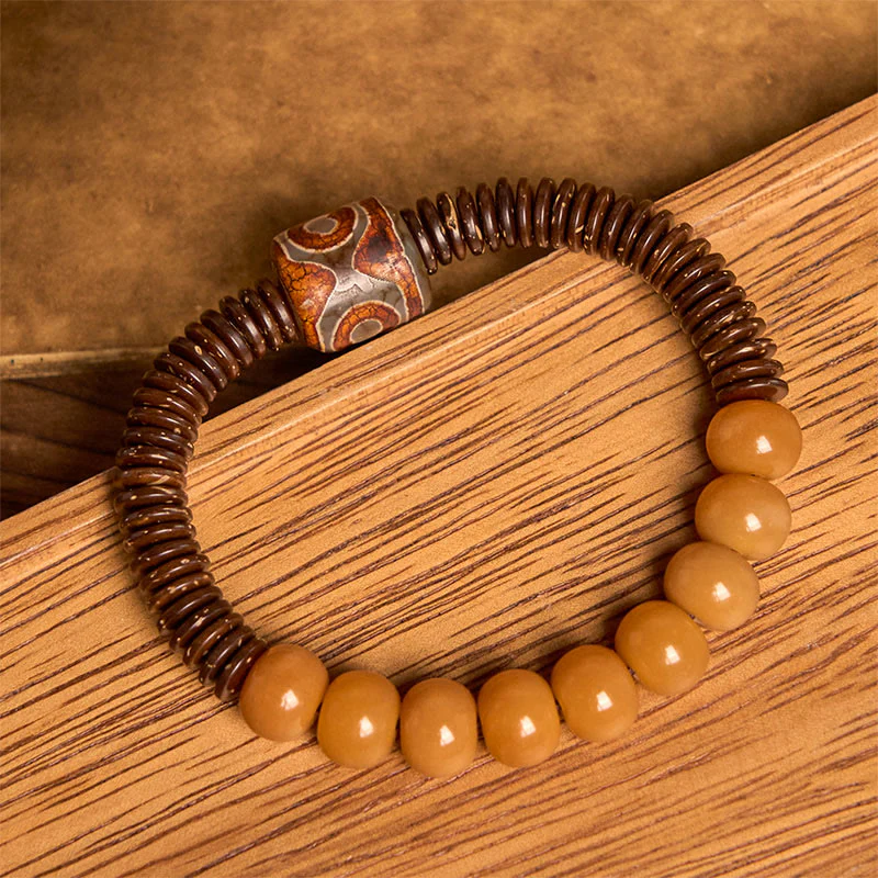 Buddha Stones Tibetan Bodhi Seed Dzi Bead Coconut Shell Wisdom Bracelet
