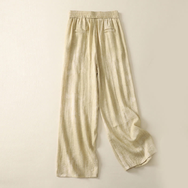 Buddha Stones Summer Plain Drawstring Zipper Design Women's Wide Leg Cotton Pants With Pockets
