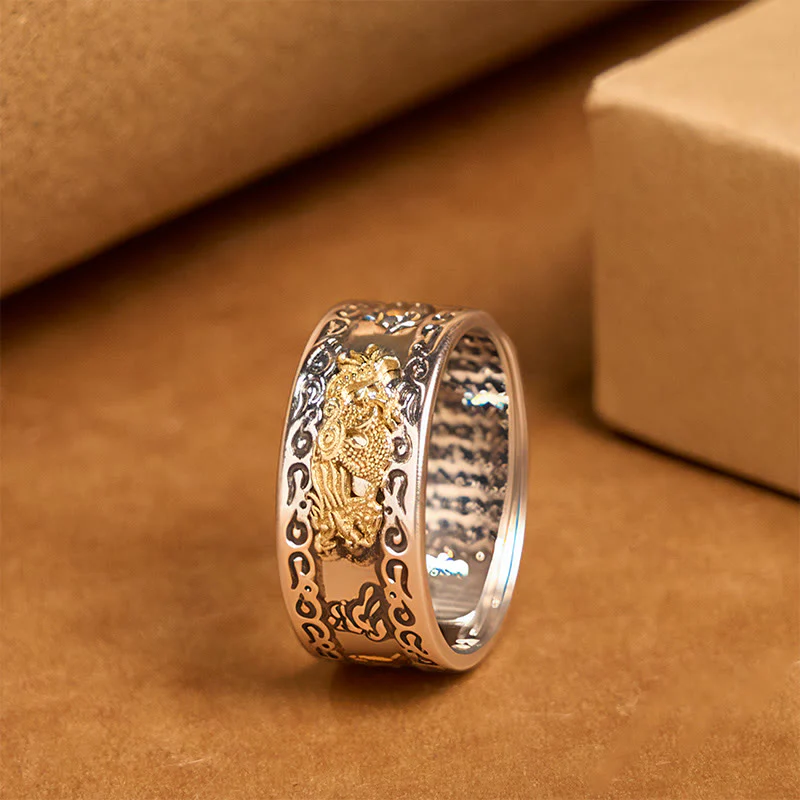 Buddha Stones Dragon Pattern Heart Sutra Copper Strength Ring