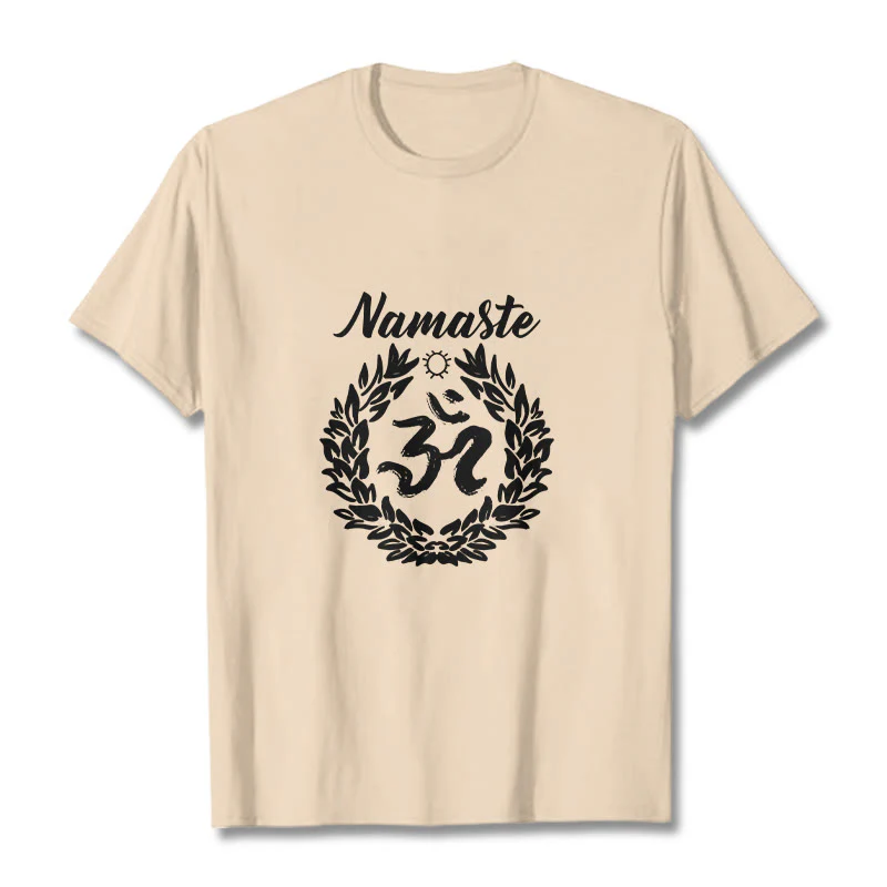 Buddha Stones Om Sanskrit Namaste Leaves Pattern Meditation Cotton Tee T-shirt