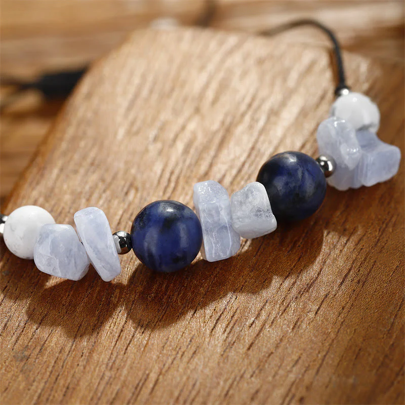 Buddha Stones Don't Make Me Roar Purple Agate Blue Lace Agate Blue Sodalite Protection Bracelet