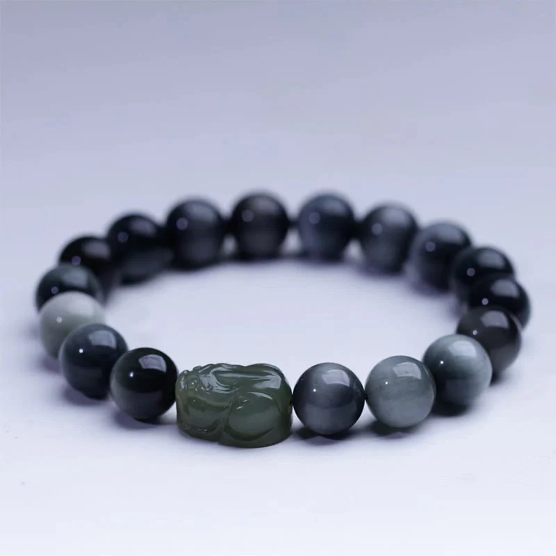 Buddha Stones Natural Eagle's Eye Stone Hetian Jade Pixiu Confidence Bracelet
