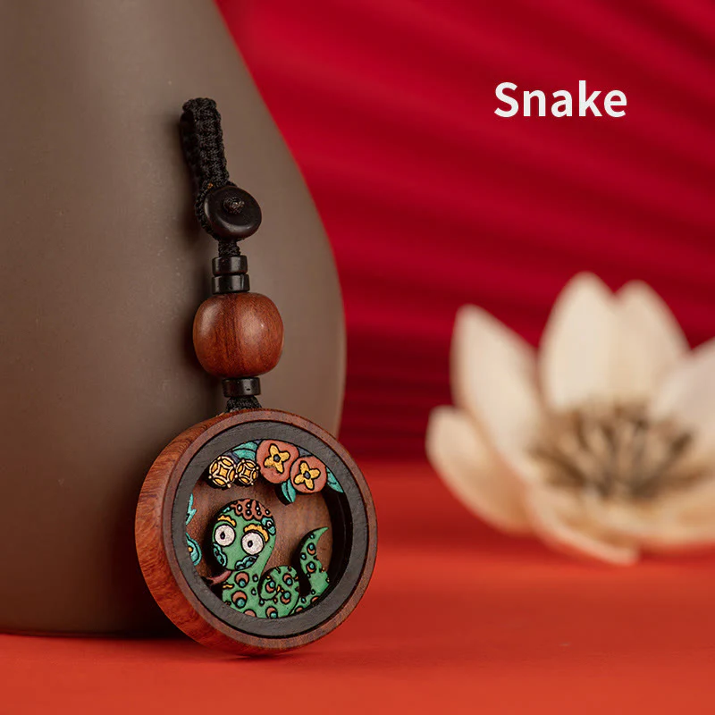 Buddha Stones Year Of The Dragon Hand Painted Chinese Zodiac Rosewood Carved Calm Key Chain (Extra 30% Off | USE CODE: FS30)