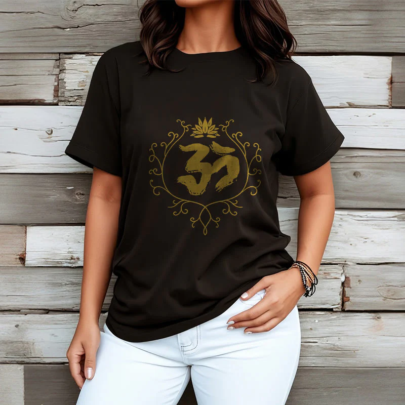 Buddha Stones Om Lotus Flower Vine Pattern Meditation Cotton Tee T-shirt