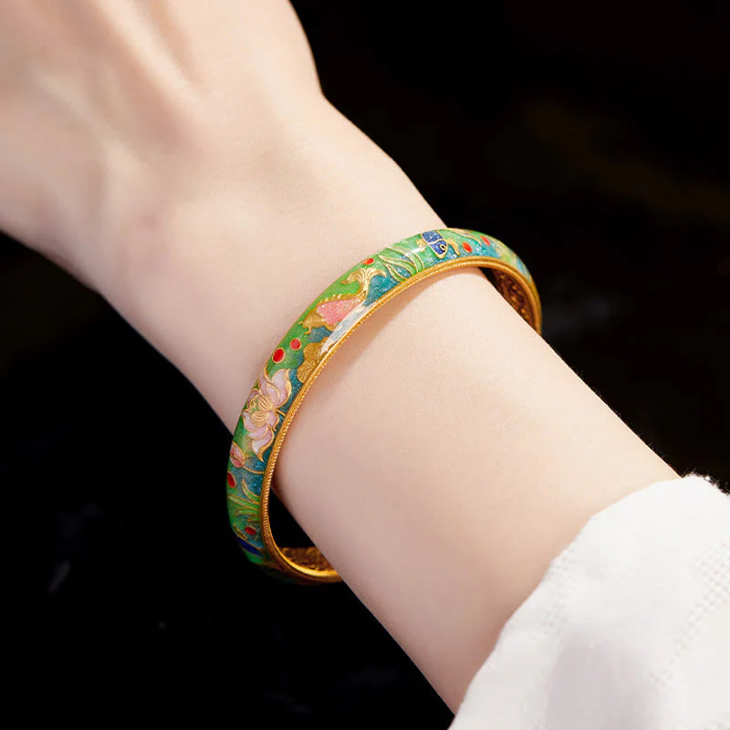 Buddha Stones 999 Sterling Silver Koi Fish Lotus Hollow Design Wealth Bracelet Bangle 2.28 IN (58 MM)