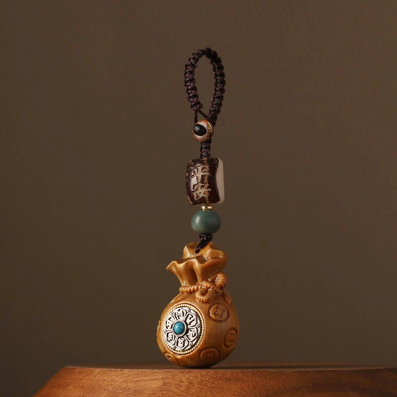 Buddha Stones Small Leaf Red Sandalwood Green Sandalwood Money Bag Om Mani Padme Hum Rotatable Protection Hanging Decoration