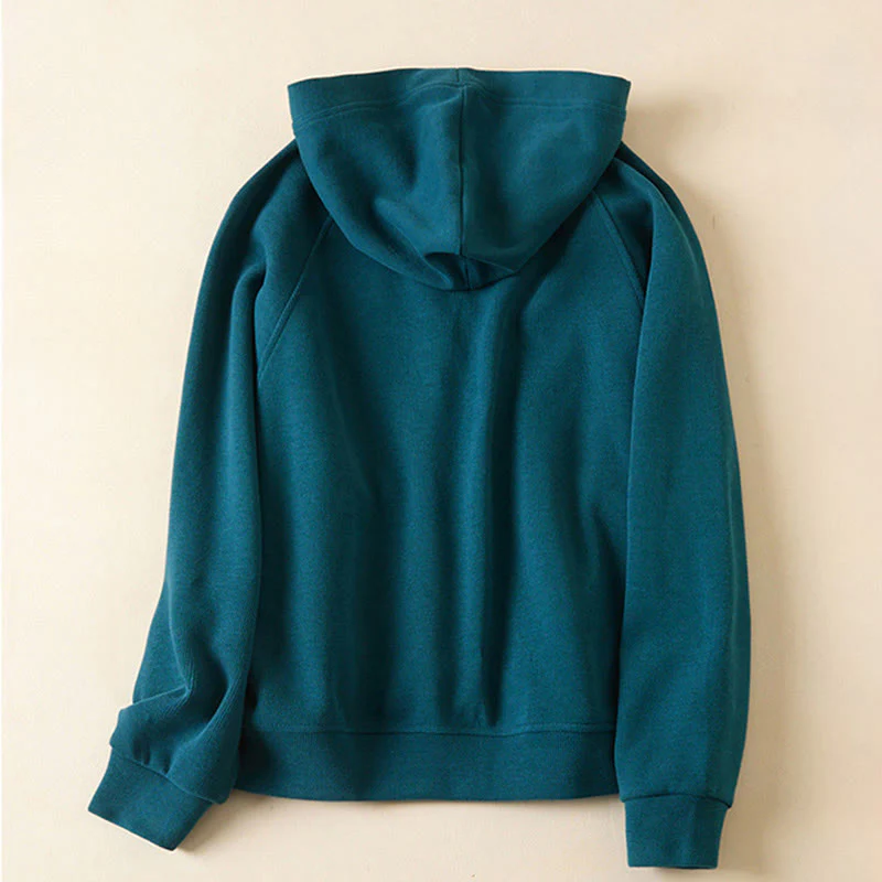 Buddha Stones Plain Buttons Women's Cotton Hooded Jacket With Pockets