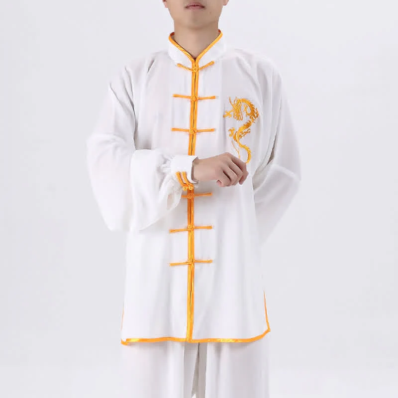 Buddha Stones Dragon Embroidered Qi Gong Zen Spiritual Practice Meditation Prayer Uniform Unisex Clothing Set