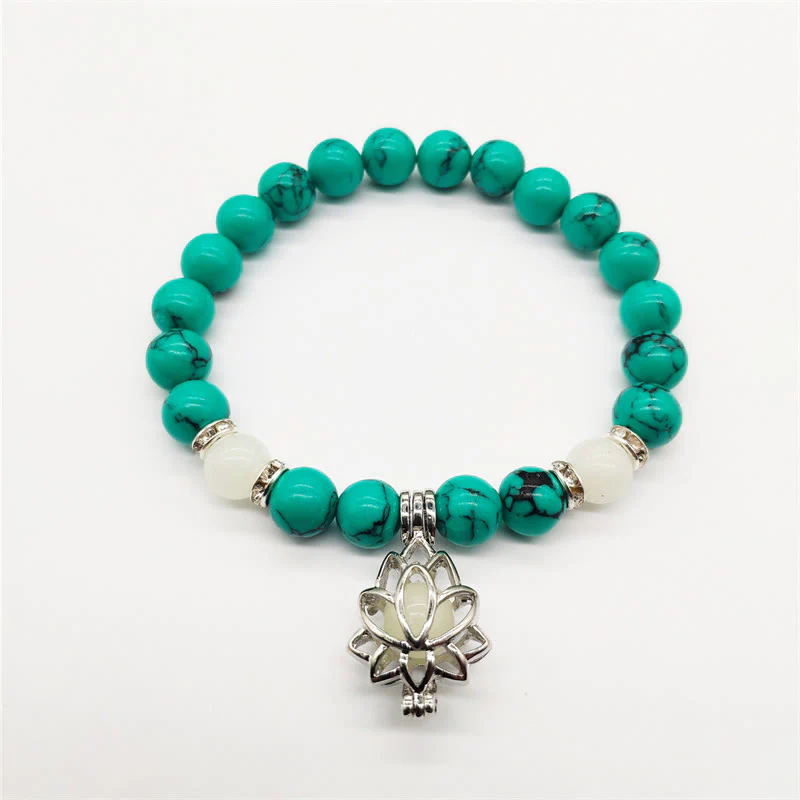 Buddha Stones Tibetan Turquoise Glowstone Luminous Bead Lotus Protection Bracelet