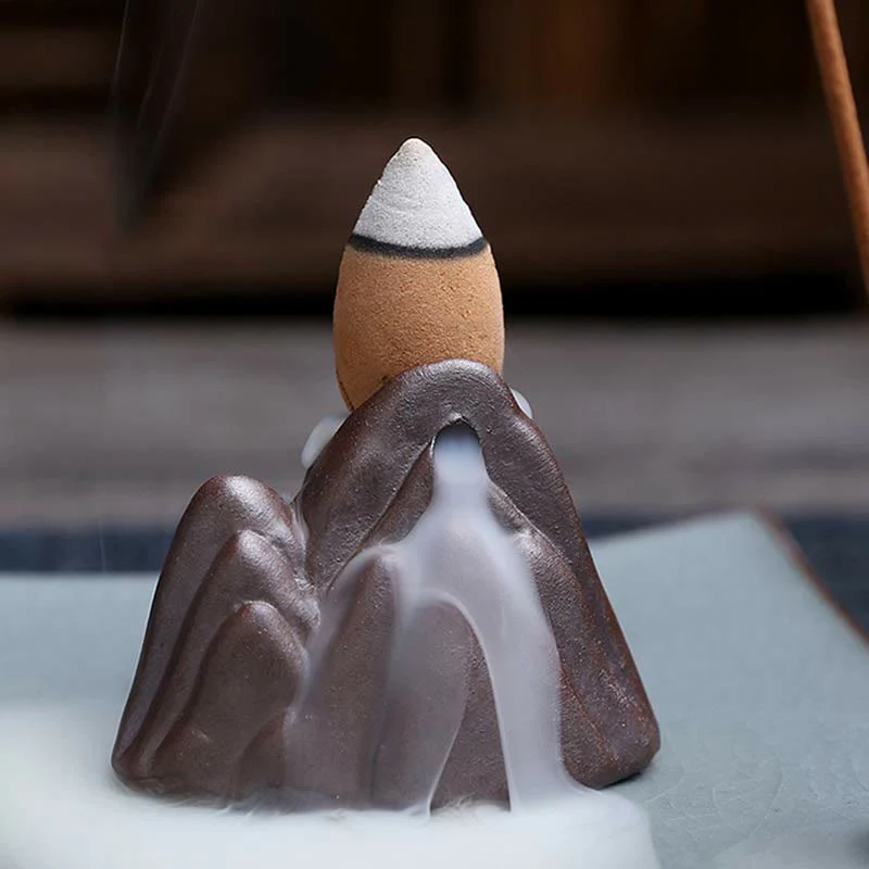 Buddha Stones Lotus Plum Blossom Square Ceramic Spiritual Backflow Incense Burner