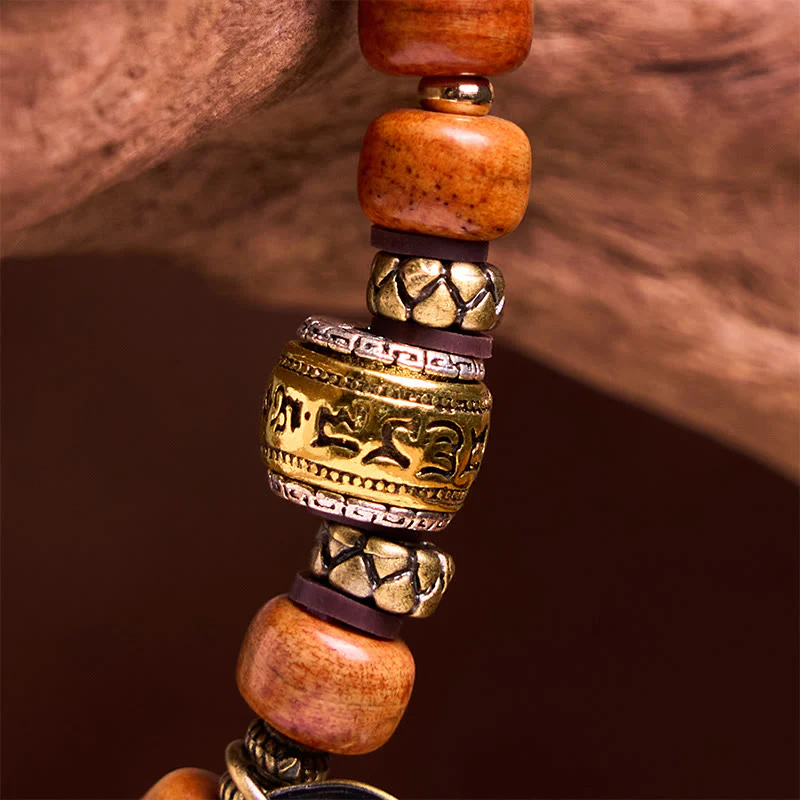 Buddha Stones Natural Tibetan Camel Bone Barrel Beads OM Sanskrit Luck Protection Bracelet