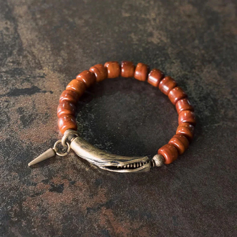 Buddha Stones Bone Beads Copper Cone Pendant Strength Bracelet
