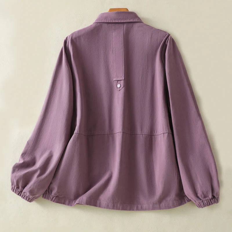 Buddha Stones Plain Button Design Stand Collar Women's Cotton Jacket