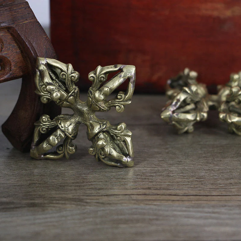 Buddha Stones Nepal Handmade 5 Prong Double Dorje Copper Strength Vajra