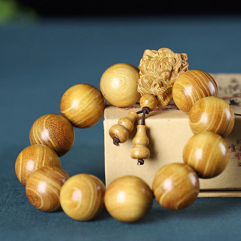 Buddha Stones Rosewood Green Sandalwood Small Leaf Red Sandalwood Dragon Carved Protection Bracelet