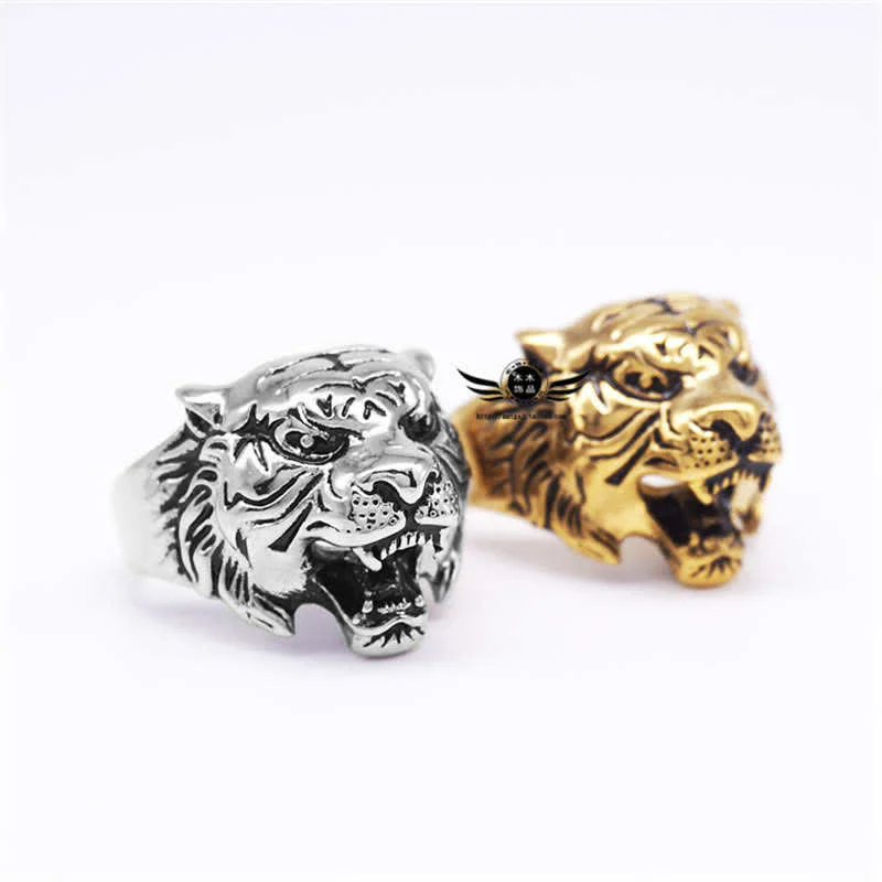 Buddha Stones Men's Animal Tiger Head Titanium Steel Balance Calm Punk Rock Biker Ring