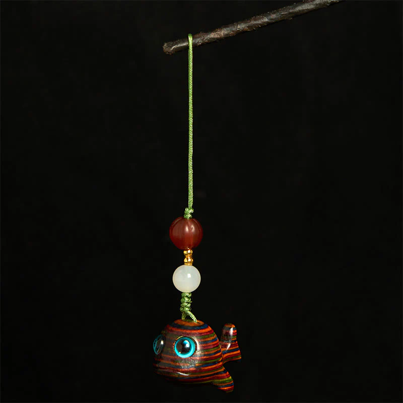 Buddha Stones Rainbow Eucalyptus Dolphin Carved Positive Key Chain Phone Hanging Decoration