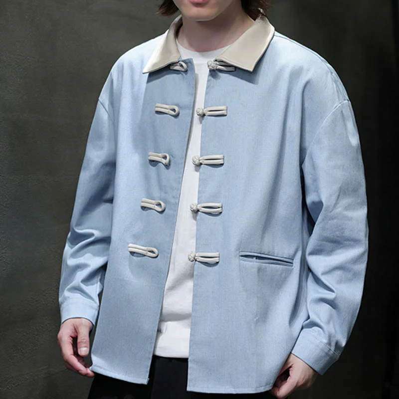 Buddha Stones Men's Frog-Button Cotton Long Sleeve Shirt With Pockets