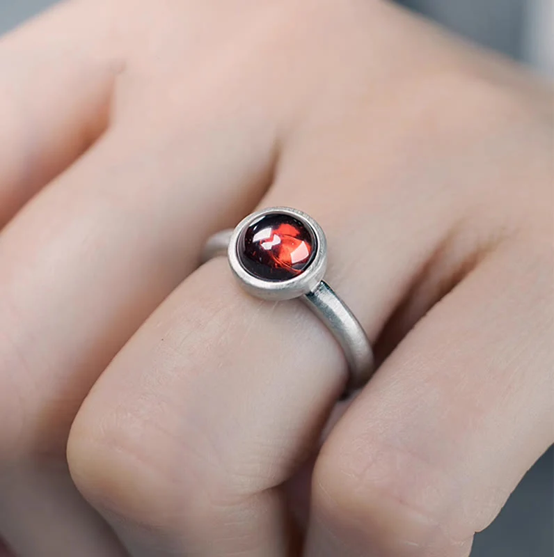 Buddha Stones Natural 925 Sterling Silver Garnet Adjustable Inserted Calm Ring