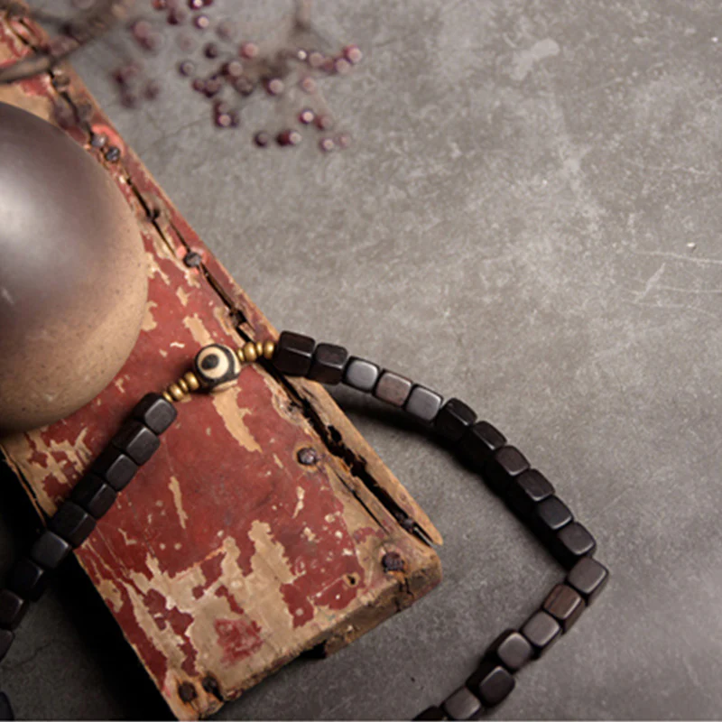 Buddha Stones Ebony Wood Dzi Bead Copper Peace Couple Bracelet