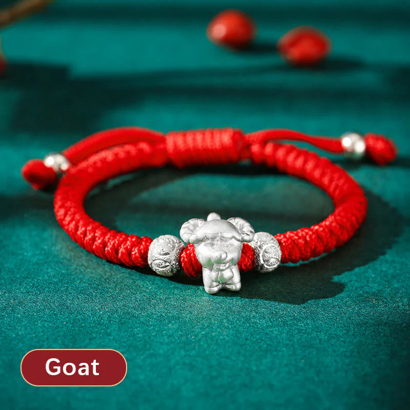 Buddha Stones 999 Sterling Silver Chinese Zodiac Red Rope Luck Handcrafted Kids Bracelet